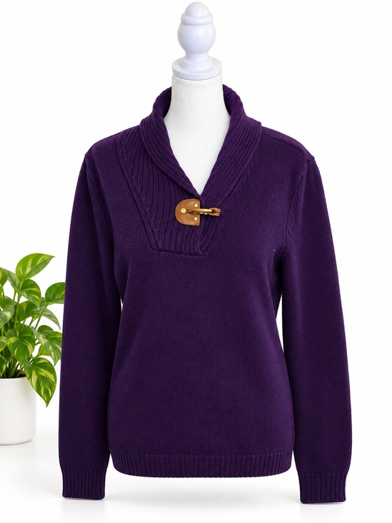 Lauren Ralph Lauren Sweaters - Ralph Lauren Women's Eggplant Purple V-Neck Toggle Sweater Large